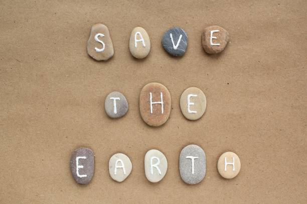 istock Save the Earth letters from pebbles on craft paper background 1424629431