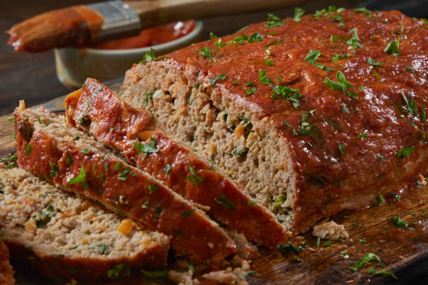 Moist Turkey and Spinach Meatloaf stock photo