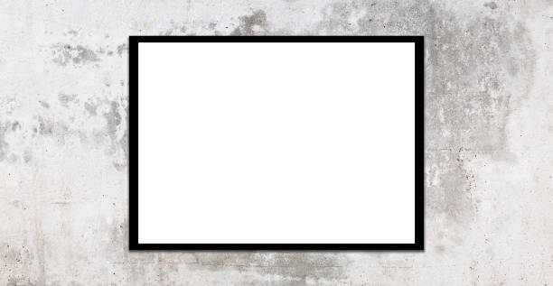 istock Mockup white picture frame on gray loft wall background with clipping path 1424631527