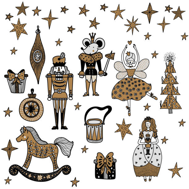 ilustraciones, imágenes clip art, dibujos animados e iconos de stock de nutcracker. - computer graphic child snowflake vector