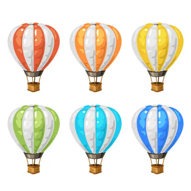 Vector illustration of Colorful Hot Air Balloon Set Isolated On White Background