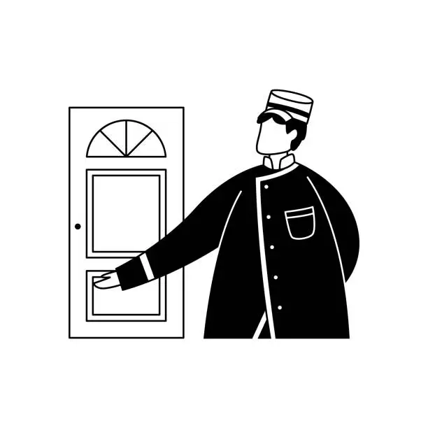 Vector illustration of Vector illustration of the doorman at the door. The hospitality business. Profession.