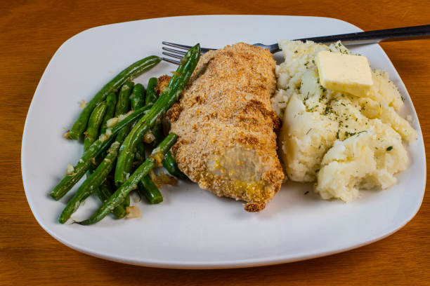 istock baked chicken thigh  served with mash potatoes and beans 1424644907