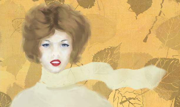 романтический портрет молодой женщины на декоративном фоне - scarf blowing women autumn stock illustrations
