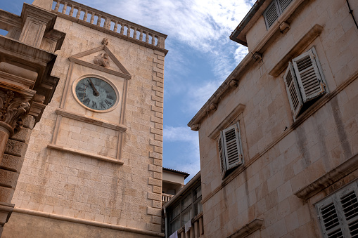 Old part of Croatia town. Clock tower and beautiful architecture