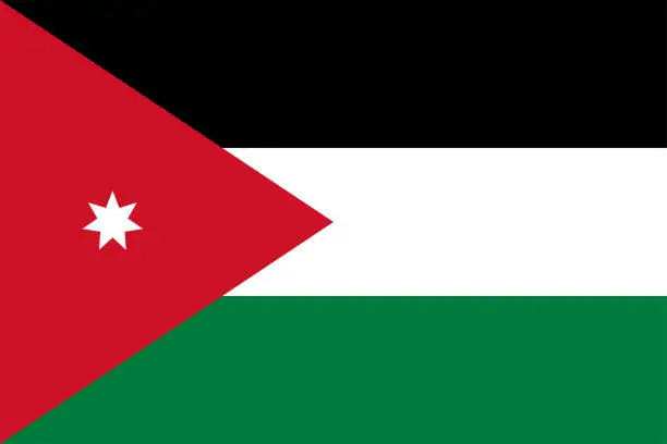 Vector illustration of Flag of Jordan. Jordanian striped flag with a seven-pointed star.