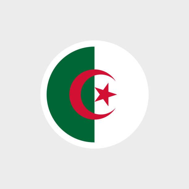 Flag of Algeria. Algerian flag with the Muslim crescent and star. State symbol of the Algerian Democratic People's Republic. algeria flag silhouettes stock illustrations