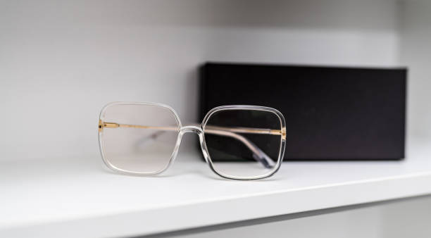 istock Optical plastic eyewear classic glasses. Corrective eyeglasses close up view. 1424652311