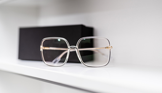 Stylish elegance eyeglasses. Optical correction eyesight device.