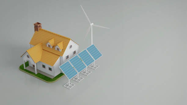istock House with energy saving.Solar panels and windmills.Isometric.3d rendering 1424653540