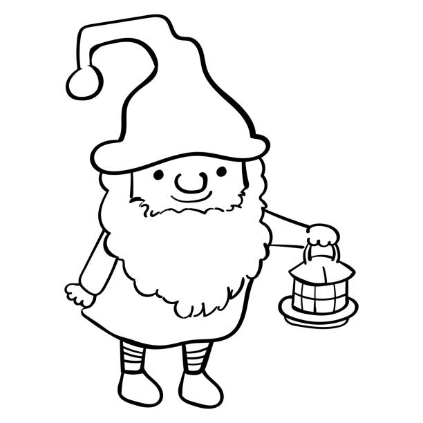 illustrations, cliparts, dessins animés et icônes de dwarf wizard holds lanternvector illustration de dessin animé dessinée à la main - gnome troll wizard dwarf