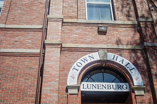 Lunenburg, Canada - August 29, 2022. Exterior shot of the Lunenburg Town Hall.