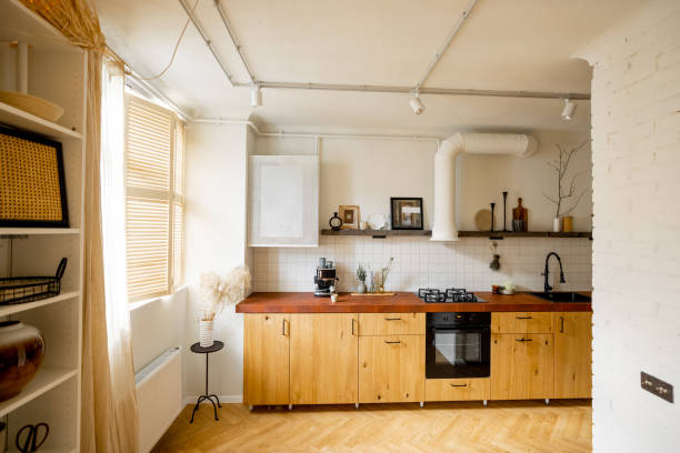 istock Stylish kitchen interior of modern apartment 1424662163