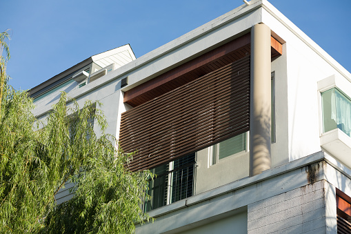 Detail of modern cubic house in residential district in Bangkok Chatuchak