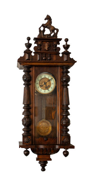 istock vintage wall clock with a pendulum in a mahogany case on a white background, isolate 1424664314