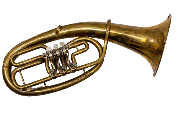 istock vintage musical instrument - trumpet on a white background, isolate 1424664324