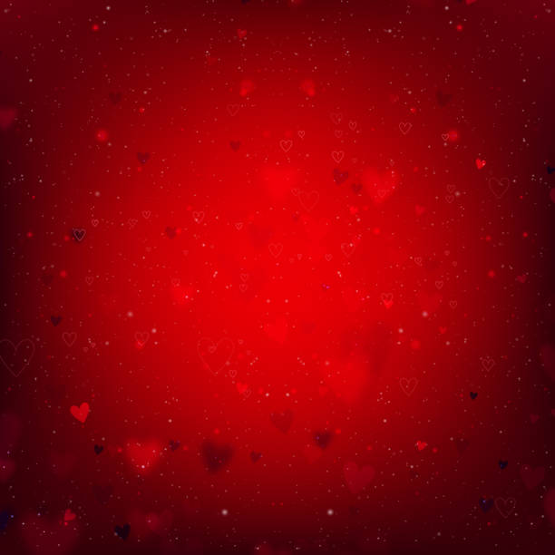 istock Valentines Day background with hearts and bokeh lights. Red love background with hearts and sparkle lights. 1424664665