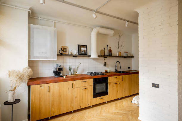 istock Stylish kitchen interior of modern apartment 1424665734