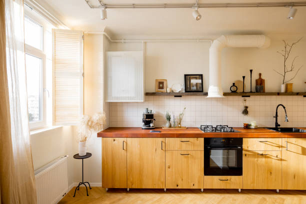 istock Stylish kitchen interior of modern apartment 1424666193