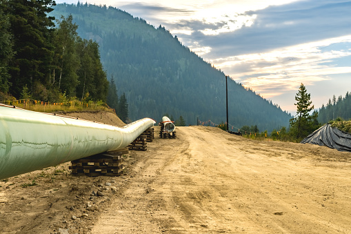 Pipeline construction work in progress in mountain area