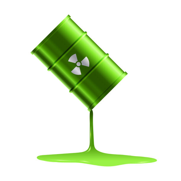 ilustrações de stock, clip art, desenhos animados e ícones de radioactive green liquid flowing from metal green barrel vector illustration - toxic waste toxic substance drum barrel