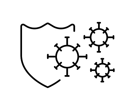Concept shield protects against viruses outline style vector icon