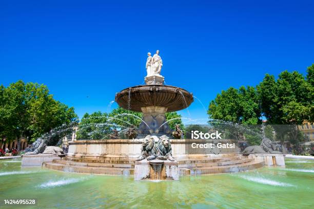 The Fontain De La Rotonde With Three Sculptures Of Female Figures Presenting Justice In Aixenprovence France Stock Photo - Download Image Now