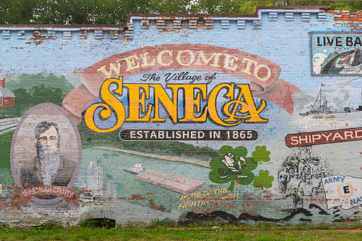 Seneca, Illinois - United States - September 15th, 2022: The Welcome To Seneca mural in downtown Seneca, Illinois.