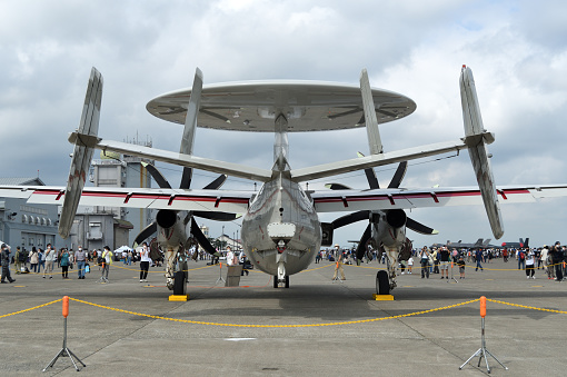 Luqa, Malta - August 11, 2023: United States Navy Grumman C-2A Greyhound (G-123) (REG: 162159) landed from Sigonella, Sicily and departed to USS Ford.