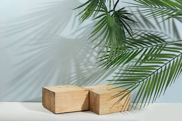 istock Abstract background with natural wooden podiums and long shadows on a pink wall, an empty showcase for cosmetic products demonstration or presentation, 1424709321