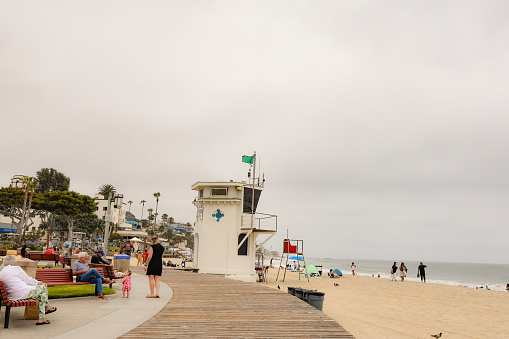 June 8, 2022, Laguna Beach, California. A lifeguard station stands at the ready in Laguna Beach,Southern California.