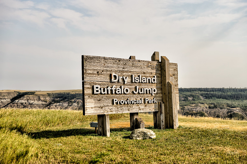 Dry Island, Alberta - September, 7, 2022: Signage for Dry Island Buffalo Jump Provincial Park in Alberta Canada