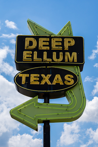 Deep Ellum sign for the Deep Ellum art district of Dallas, TX.