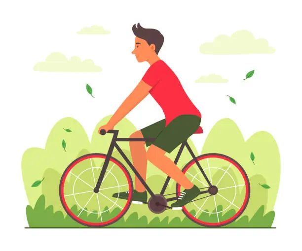 Vector illustration of Man Enjoy Riding a Bicycle in Public Park