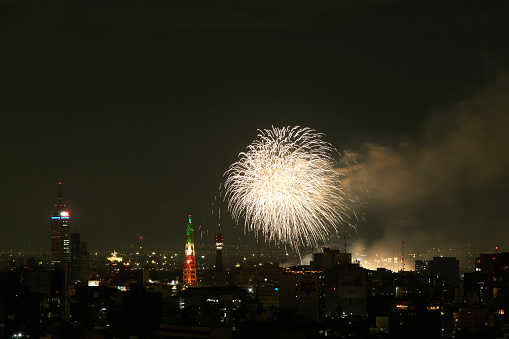 fireworks celebrating mexico's independence day, panoramic view of mexico city at night