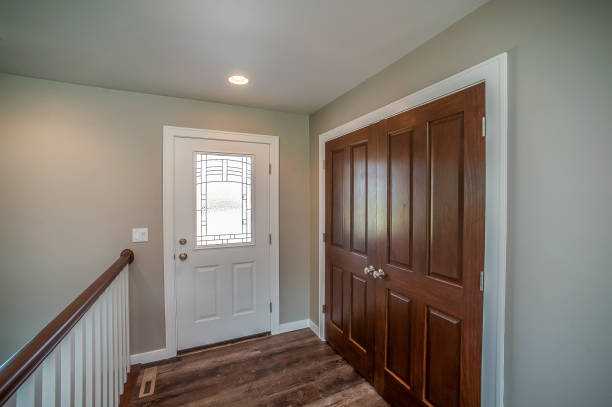 istock Front door of home with central decorated window 1424736874