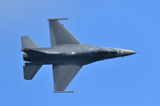 Aomori Prefecture, Japan - September 11, 2022:United States Air Force Lockheed Martin F-16C Fighting Falcon multirole fighter aircraft.