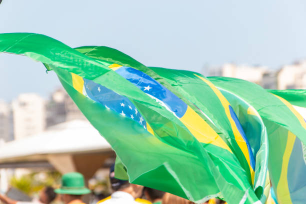 Brazilian flag outdoors in Rio de Janeiro.