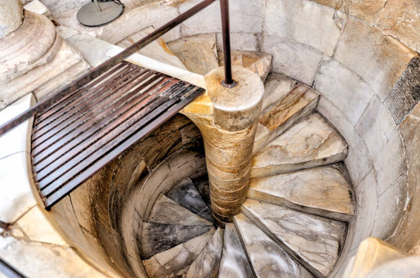 The marble stairs of the leaning tower of Pisa stock photo