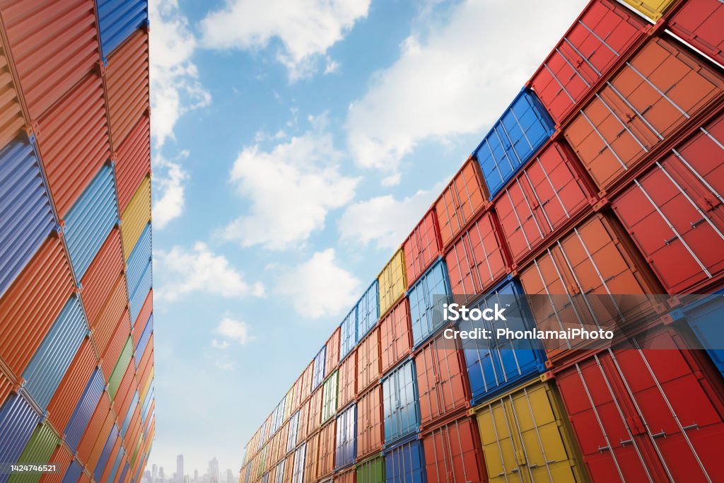 Stack Free Container Stack Of Containers At Container Port Stock Photo - Download Image Now ...