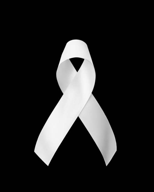istock White or light pearl awareness ribbon for Lung cancer, Bone cancer, Multiple Sclerosis, Severe Combined Immune Deficiency Disease (SCID) and Newborn Screening, bow isolated with clipping path 1424746807