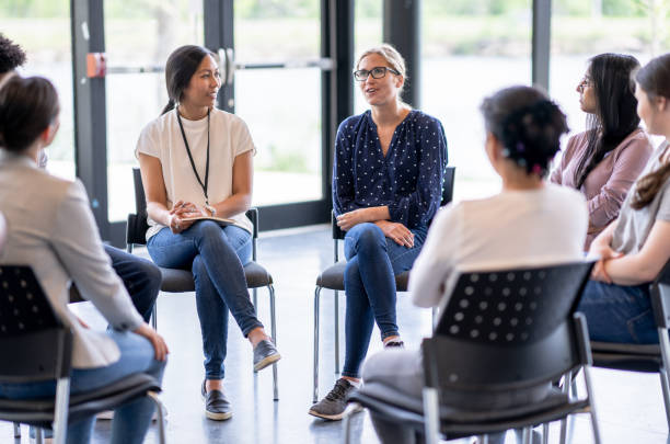 istock Young adults meet for emotional support 1424747169