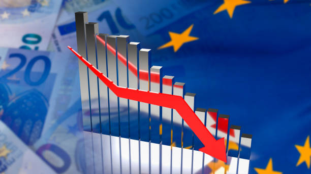 istock The business chart arrow down on EURO flag background  3d rendering 1424760461