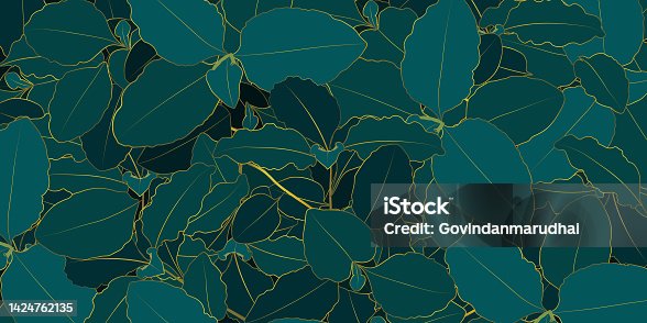 istock Creative layout, green golden leaves with white square frame, flat lay, for advertising card or invitation. 1424762135