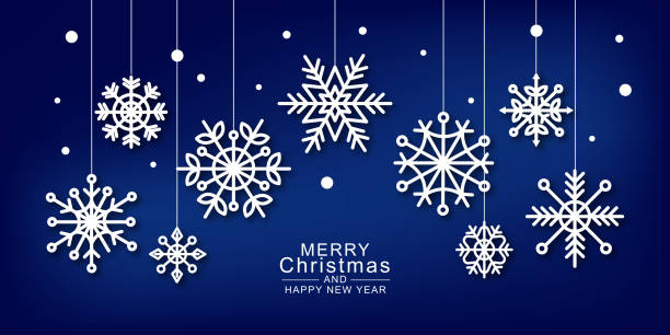 с рождеством христовым красивым баннером с подвесными снежинками - holiday banner backgrounds christmas paper stock illustrations