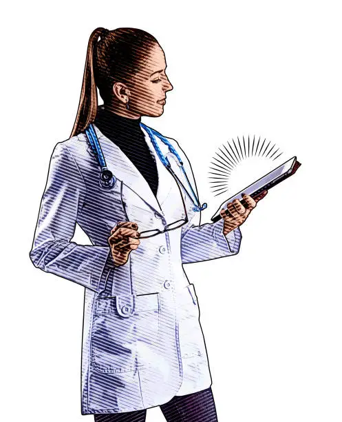 Vector illustration of Female doctor using digital tablet