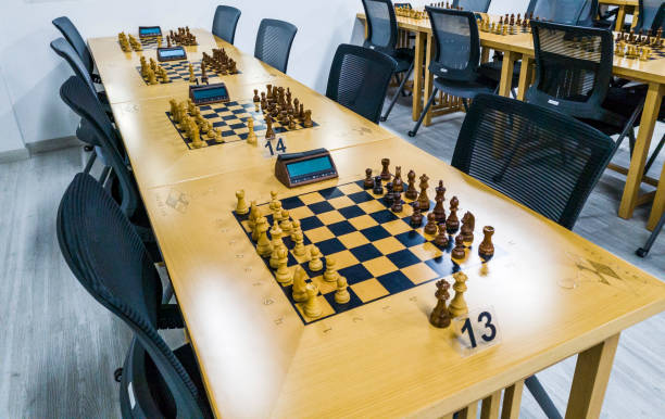 Chessboard in the room ready for the tournament. Sports Chessboard in the room ready for the tournament chess rook stock pictures, royalty-free photos & images