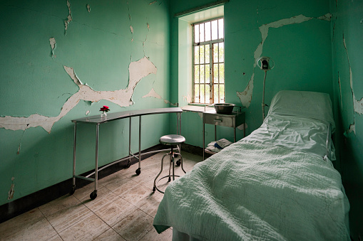 Old treatment room where patients had lobectomies in an abandoned asylym in West Virginia, USA