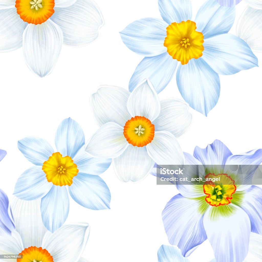 Narsiccus Pattern Seamless Pattern With Drawing Narcissus Stock Illustration - Download ...