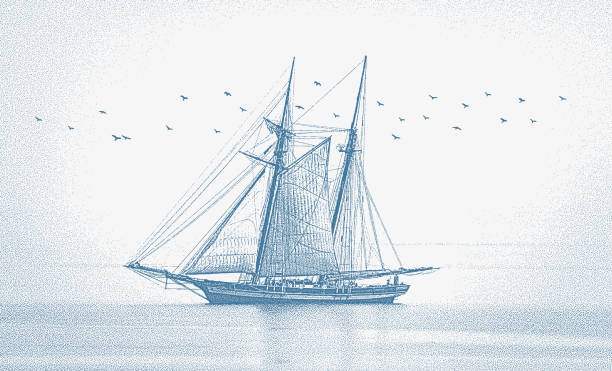 illustrazioni stock, clip art, cartoni animati e icone di tendenza di illustrazione in stile retrò di una nave alta - sailing ship nautical vessel military ship brigantine